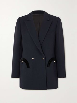 Resolute Everyday Double-Breasted Velvet-Trimmed Wool-Crepe Blazer