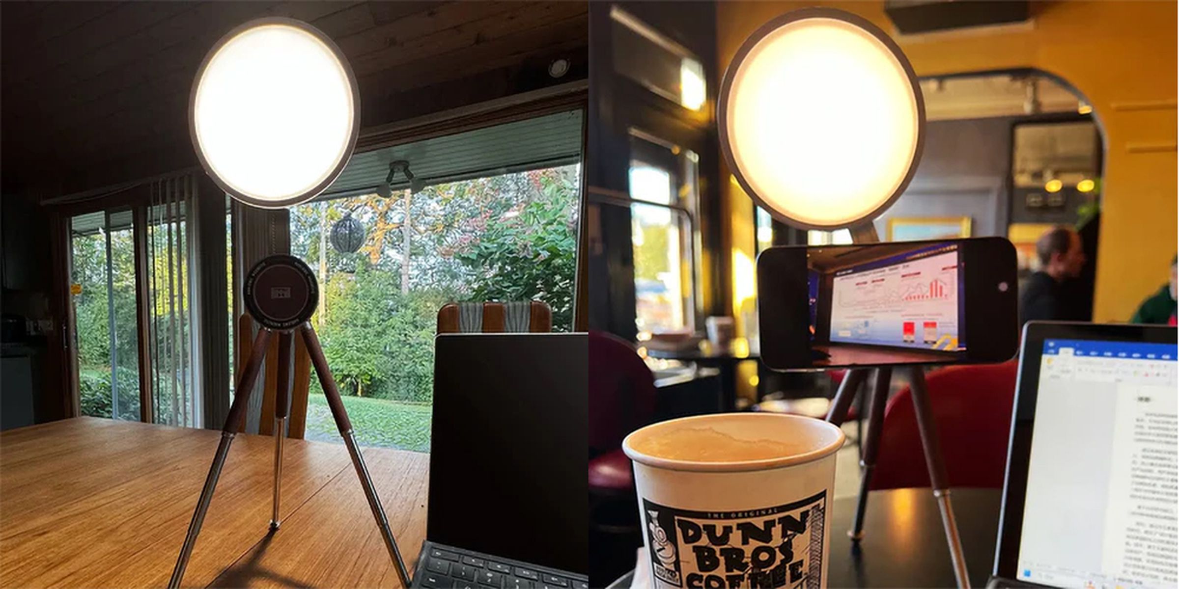 Two images showing the Harlowe Magnetic Softbox attached to the Sol 5 in two different settings.