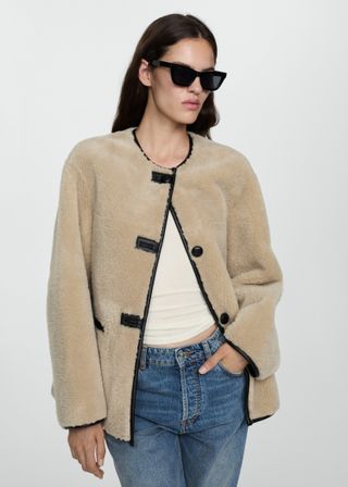 Applique Fur Effect Coat - Women | Mango United Kingdom