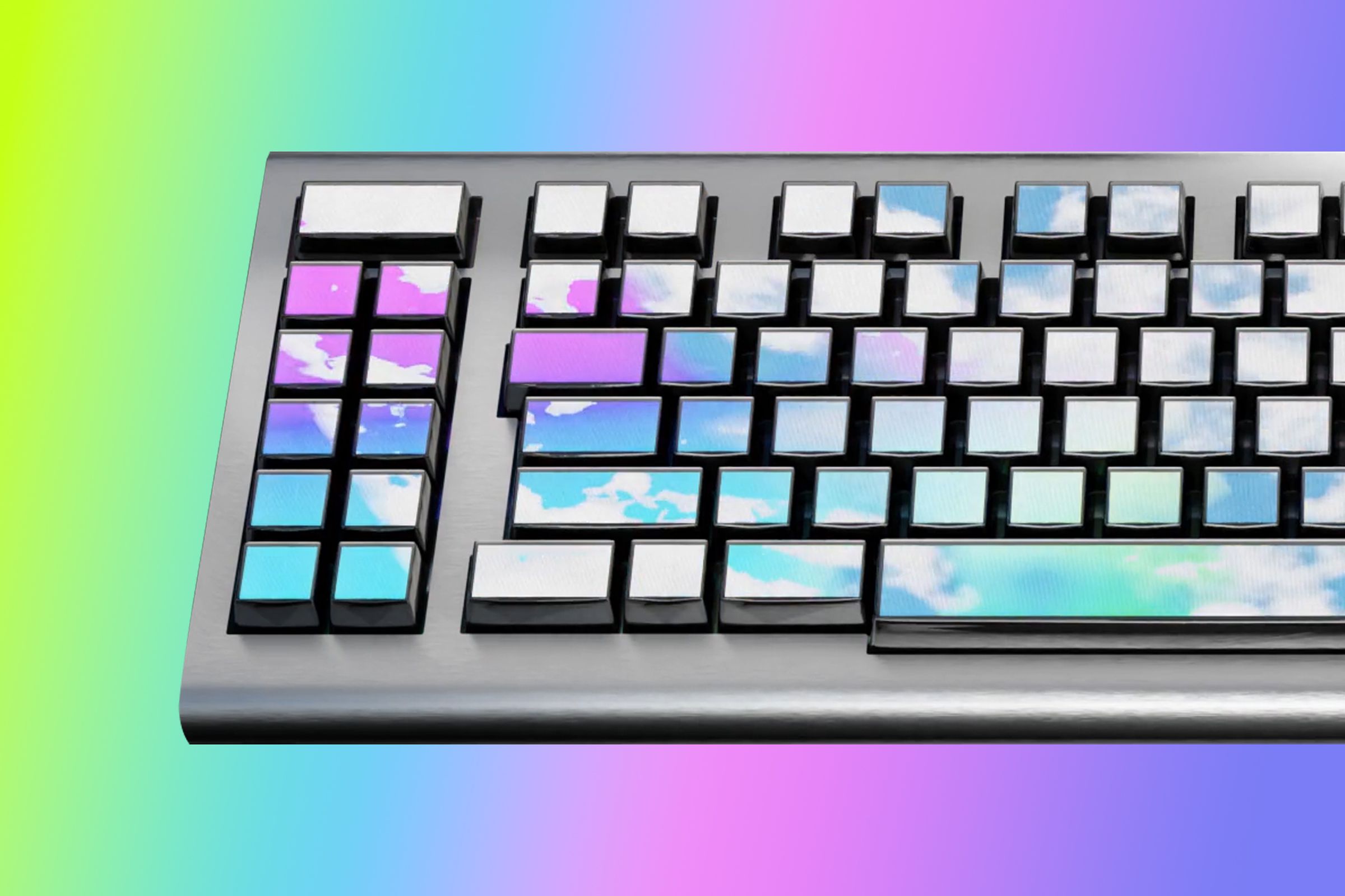 3D render of a keyboard with LED screens for keys.