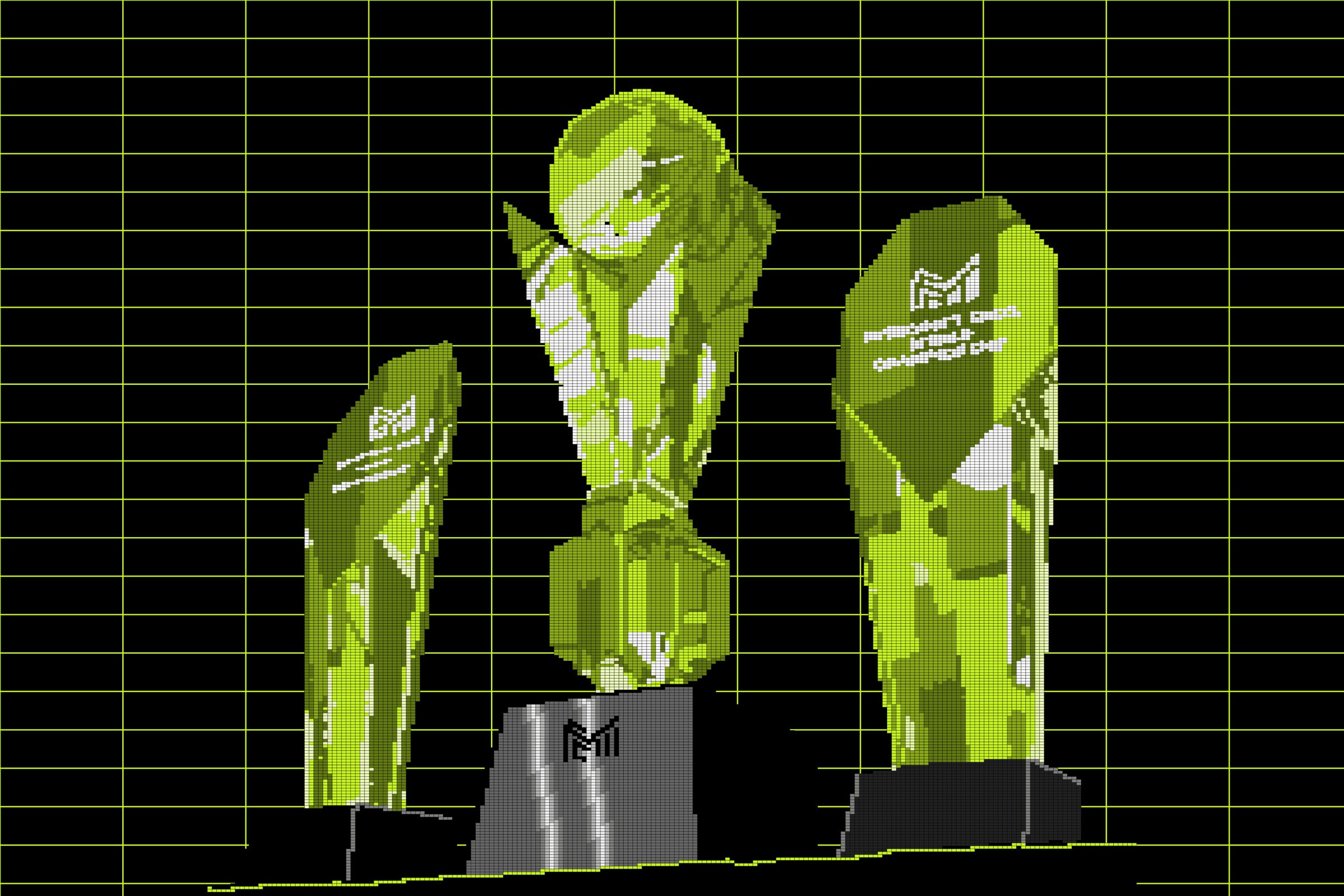 Three green awards against a criss-crossed background.