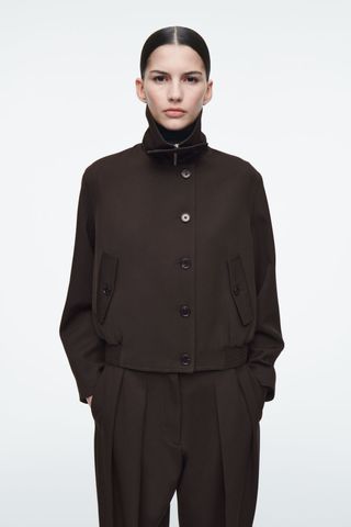 Oversized Funnel-Neck Wool-Blend Jacket