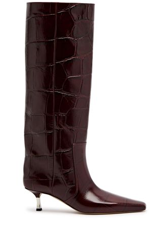 Bettina 55 Crocodile-Effect Leather Knee-High Boots