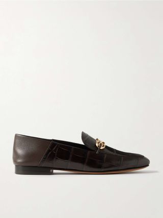 Louis Collapsible-Heel Embellished Croc-Effect Leather Loafers