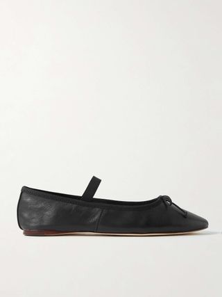 Leonie Bow-Embellished Leather Flats