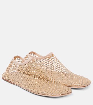 Minette Crystal-Embellished Mesh Slip-On Shoes