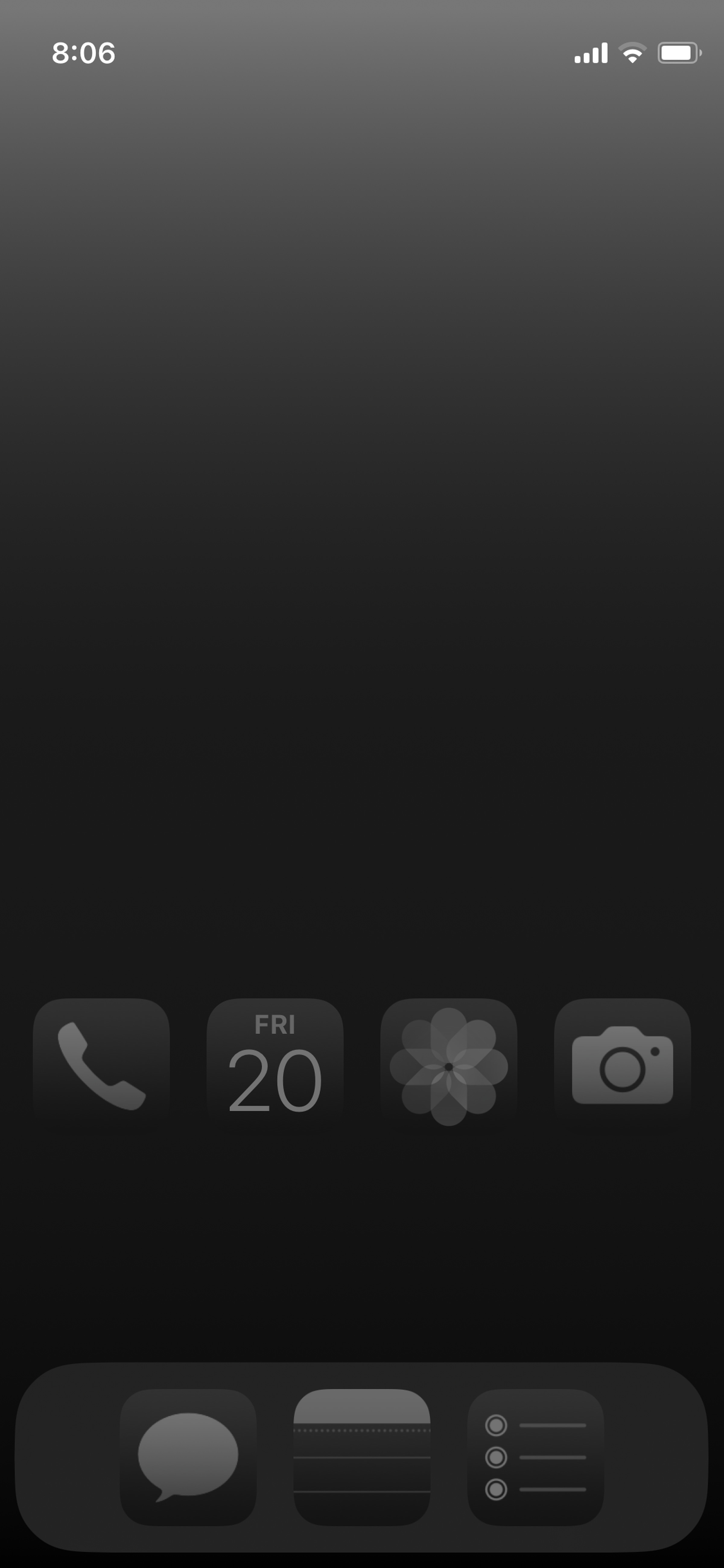 Screenshot of grayscale minimalist homescreen.