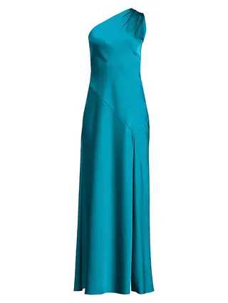 Satin One-Shoulder Sash Gown