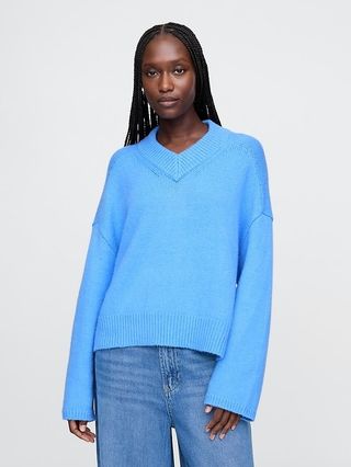 Gap, CashSoft Cropped High V-Neck Sweater