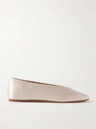 Regency Grosgrain-Trimmed Satin Ballet Flats