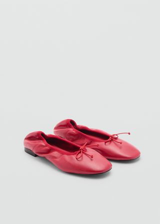 Leather Ballet Flats With Bow - Women | Mango Usa