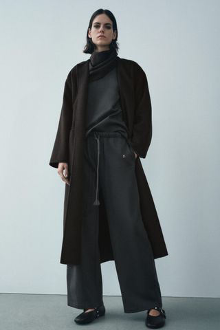 Wool Blend Belted Coat Zw Collection