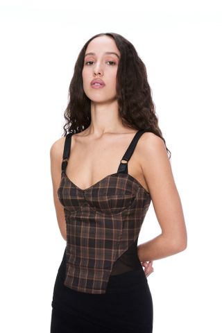 Marguerite Corset - Plaid Brown - Plaid Brown / Xxs