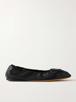 Hereditas Grosgrain-Trimmed Leather Ballet Flats