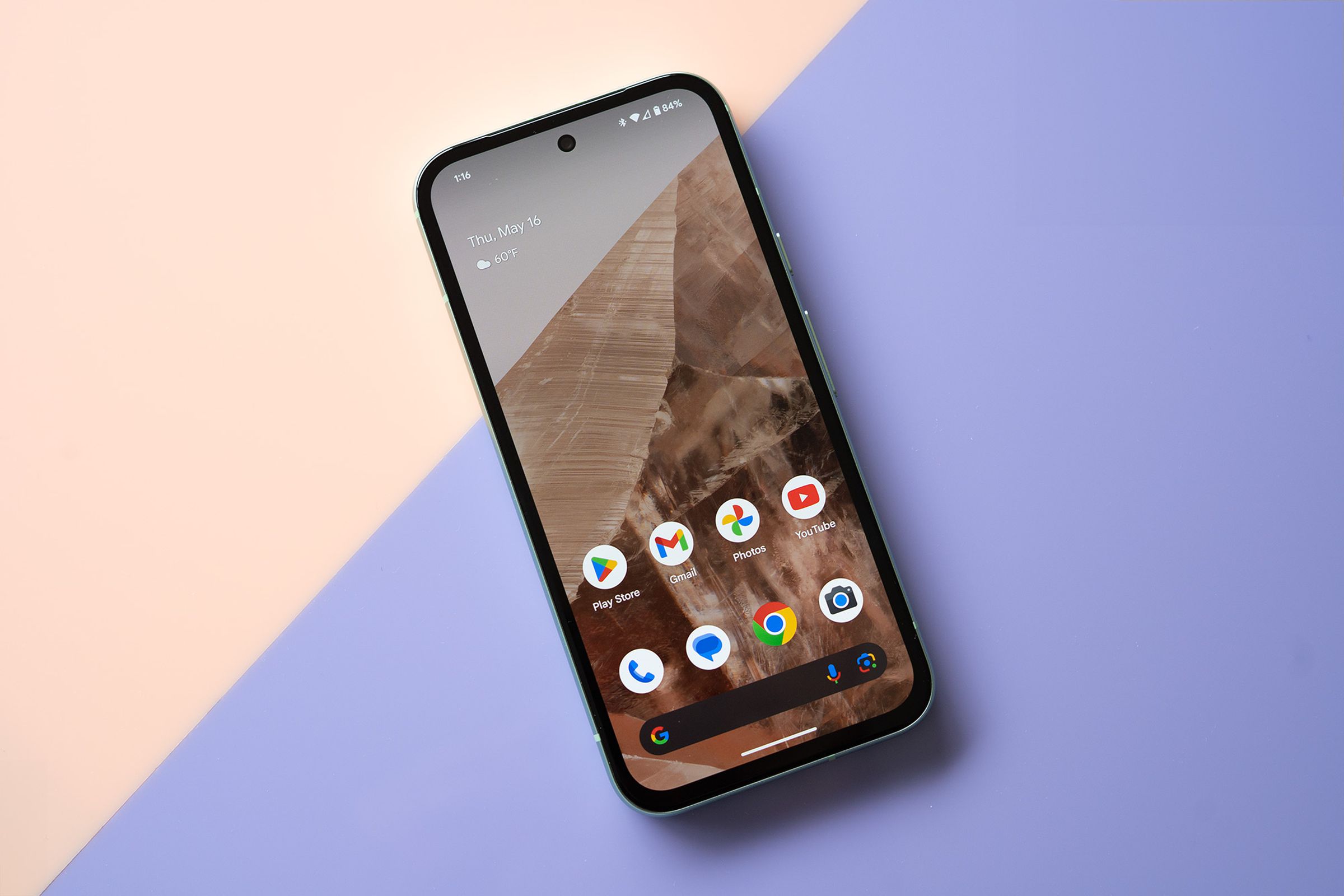 Google Pixel 8A showing homescreen.