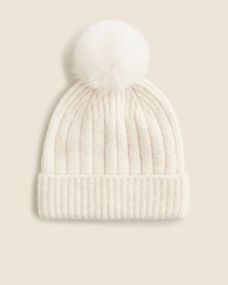 Ribbed Pom-Pom Beanie in Supersoft Yarn