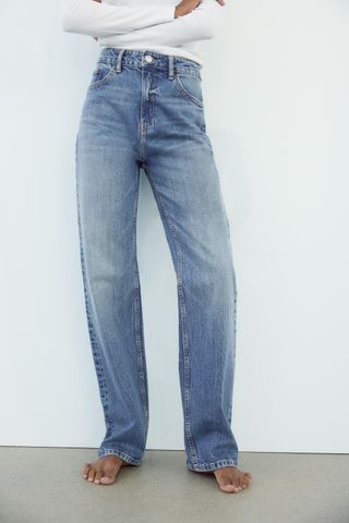 ZARA Trf Straight Leg Stretch Jeans With a High Waist