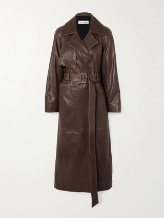 NOUR HAMMOUR Valetta Double-Breasted Belted Leather Trench Coat