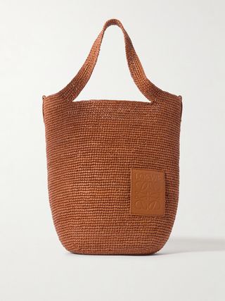 + Paula's Ibiza Slit Embossed Leather-Trimmed Raffia Tote Bag