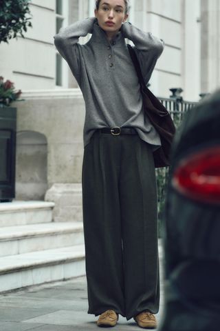 Wide-Leg Trousers With Belt