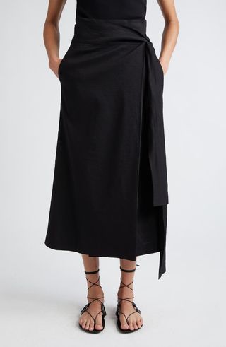 Linen Blend Wrap Skirt