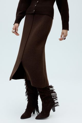 Fringed High-Leg Split Suede Boots