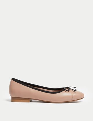 Leather Bow Flat Ballet Pumps