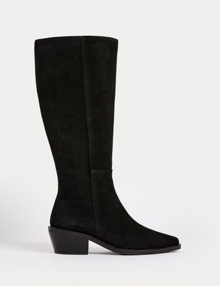 Suede Block Heel Knee High Boots