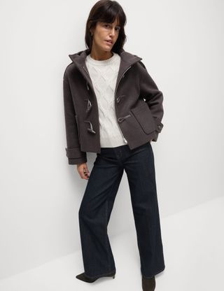 Wool Blend Hooded Short Duffle Coat