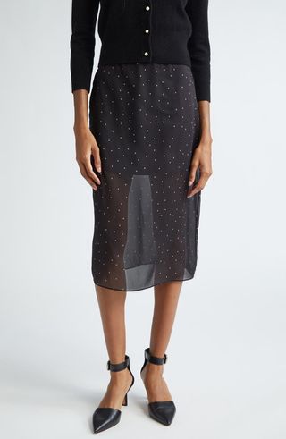 Polka Dot Sheer Stretch Silk Midi Skirt