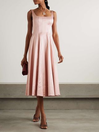 Wells Pleated Satin Midi Dress