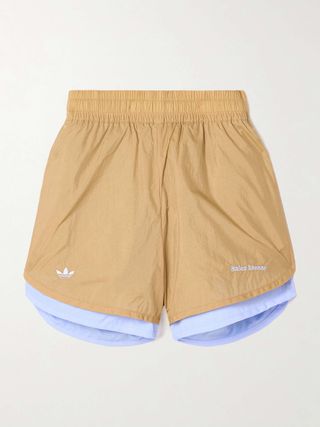 + Wales Bonner Embroidered Layered Recycled-Shell and Cotton-Poplin Shorts