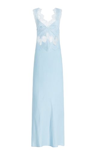 Exclusive Visions Lace-Trimmed Satin Midi Dress