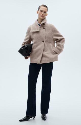 High Neck Wool Blend Coat