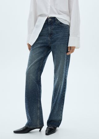 Straight-Fit Jeans With Rhinestone Detail - Women | Mango United Kingdom