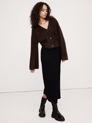 Brushed Cashmere Flare-Sleeve Cardigan