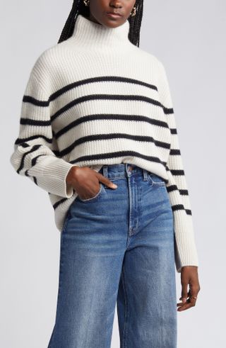 Nordstrom, Stripe Cashmere Mock Neck Sweater