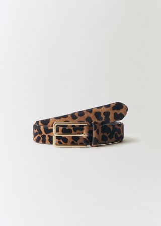 MANGO Leopard Fur Leather Belt 