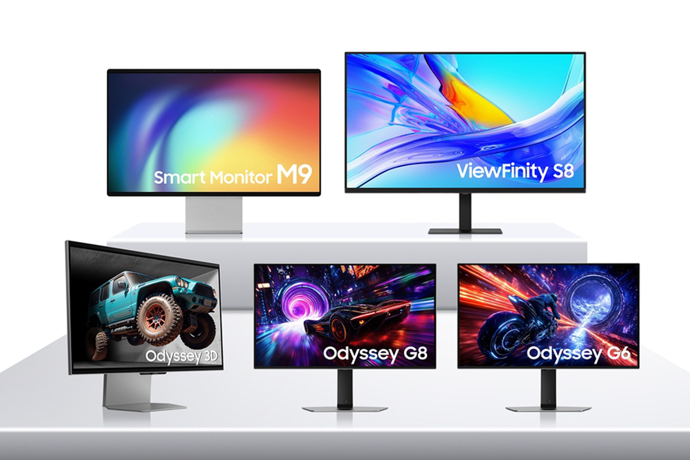 A marketing image of Samsung’s 2025 monitor lineup.