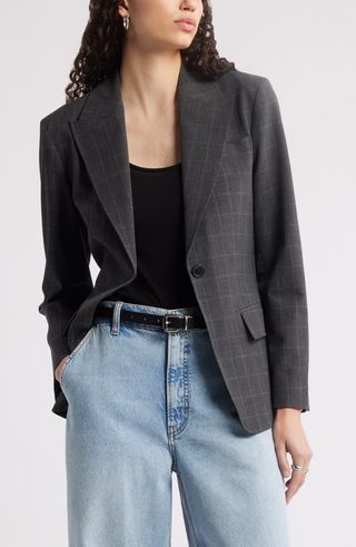 Plaid One-Button Blazer