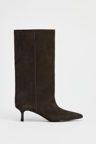 ZARA, Suede Wide Shaft Ankle Boots