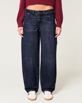 Low-Rise Medium Wash Tapered Baggy Jeans