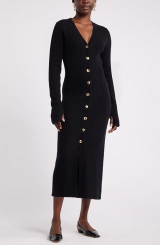 Harbison Long Sleeve Rib Midi Sweater Dress