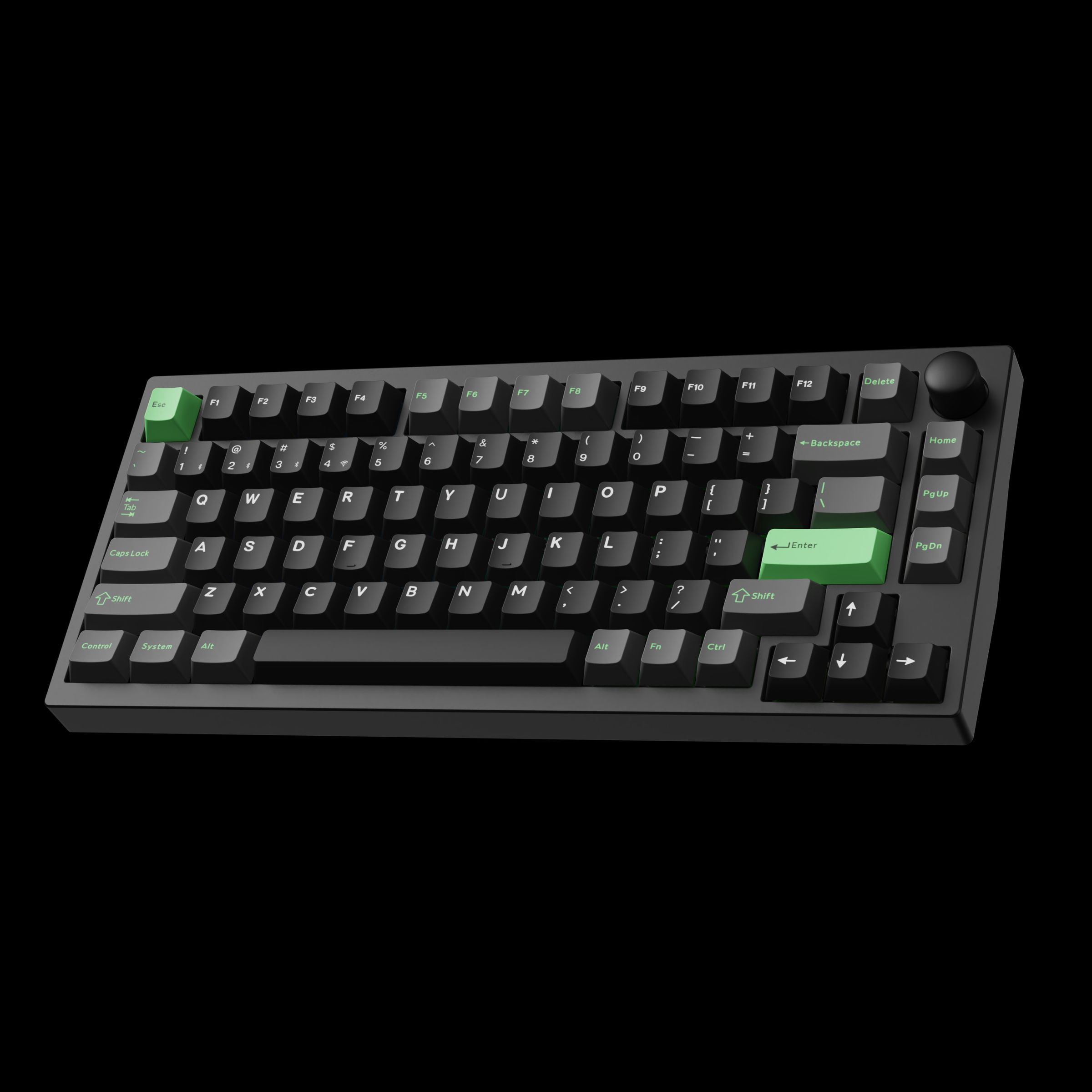 The Lemokey P1 HE QMK mechanical keyboard in black, against a black backdrop.