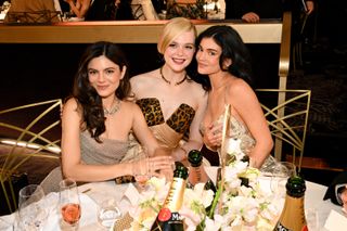 Kylie Jenner, Elle Fanning, Monica Barbaro during the 82nd Annual Golden Globes held at The Beverly Hilton on January 05, 2025 in Beverly Hills, California.