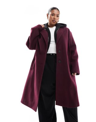 Asos Design Curve Chuck on Formal Coat in Burgundy