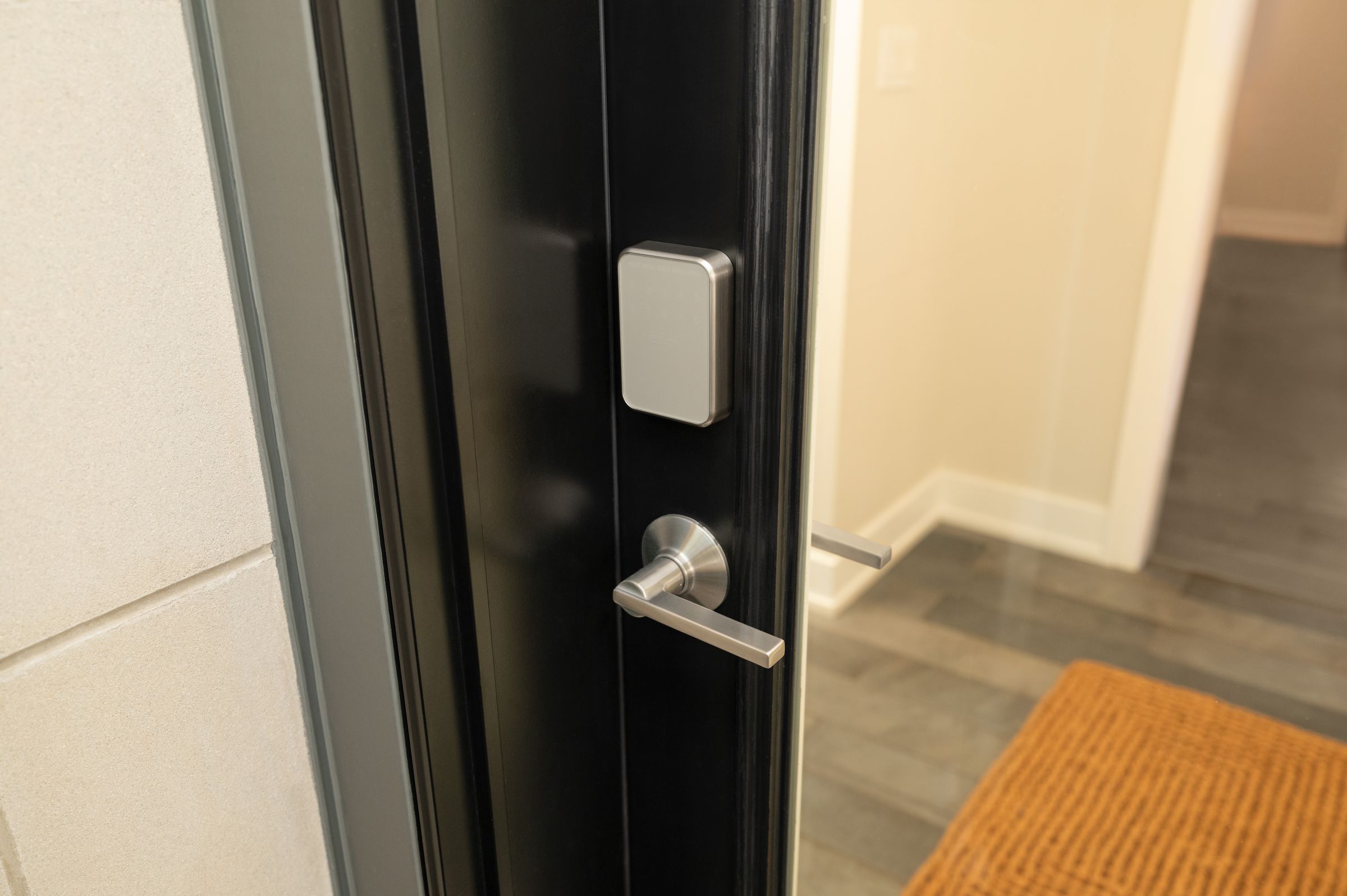 The Schlage Sense Pro is a new design for Schlage locks and comes in two finishes: satin nickel (pictured) and matte black (above).