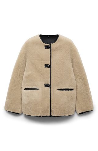 Contrast Faux Leather Trim Faux Fur Toggle Coat