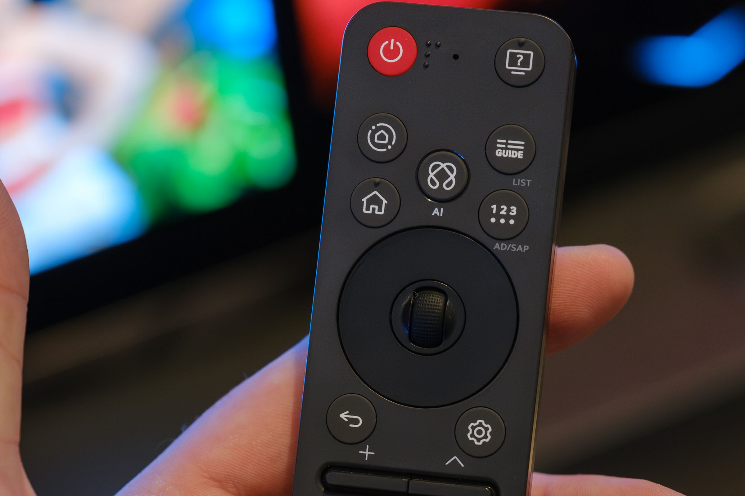 A photo of the new AI button on LG’s 2025 TV remote.