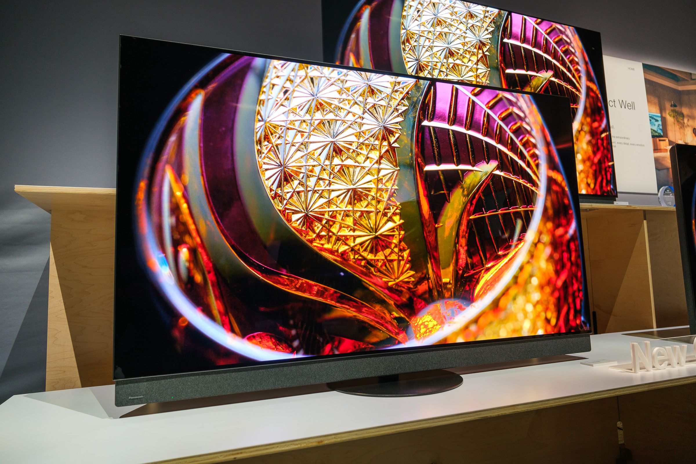 A hands-on photo of Panasonic’s new flagship OLED TV at CES 2025.